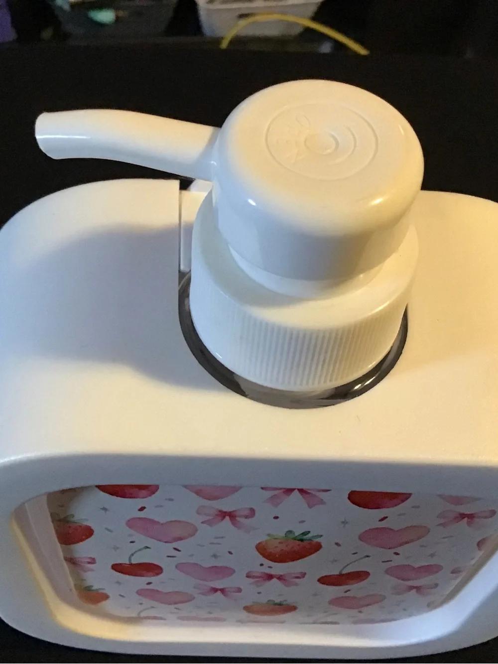 White Pump Bottle with Pink Strawberry & Heart Print